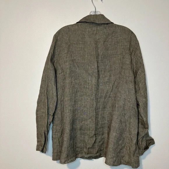 FLAX Linen Shirt Gray Lagenlook Jacket Top Pockets Long Sleeves Sz M Sustainable - Picture 3 of 5